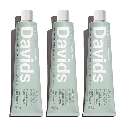 Davids Pasta de dientes sin flúor, blanqueamiento dental, antiplaca, sin SLS (sulfato), promueve la salud del esmalte, desintoxicación de boca y