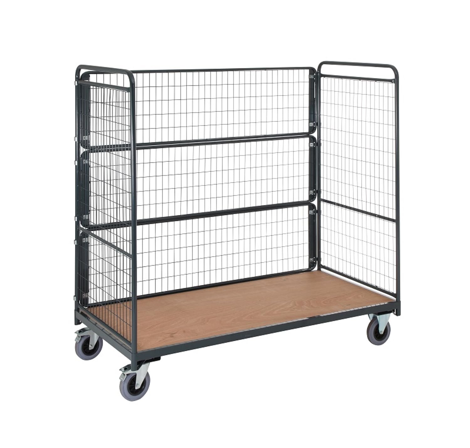 Chariot Provost Acier Gris Anthracite - 200x80,5 cm - 2 dossiers & 3 ridelles grillagées - 500 kg