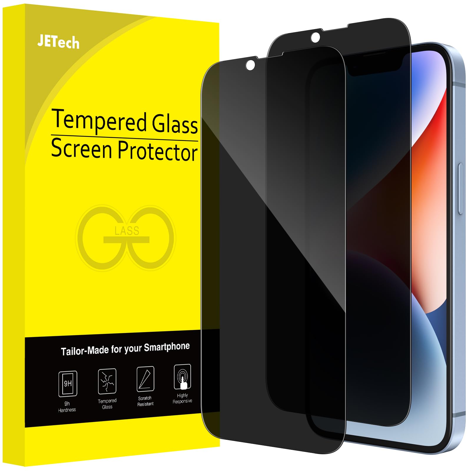 JETech Privacy Full Coverage Screen Protector for iPhone 14 Plus 6.7-Inch, Anti-Spy Tempered Glass Film, Edge to Edge Protection Case-Friendly, 2-Pack