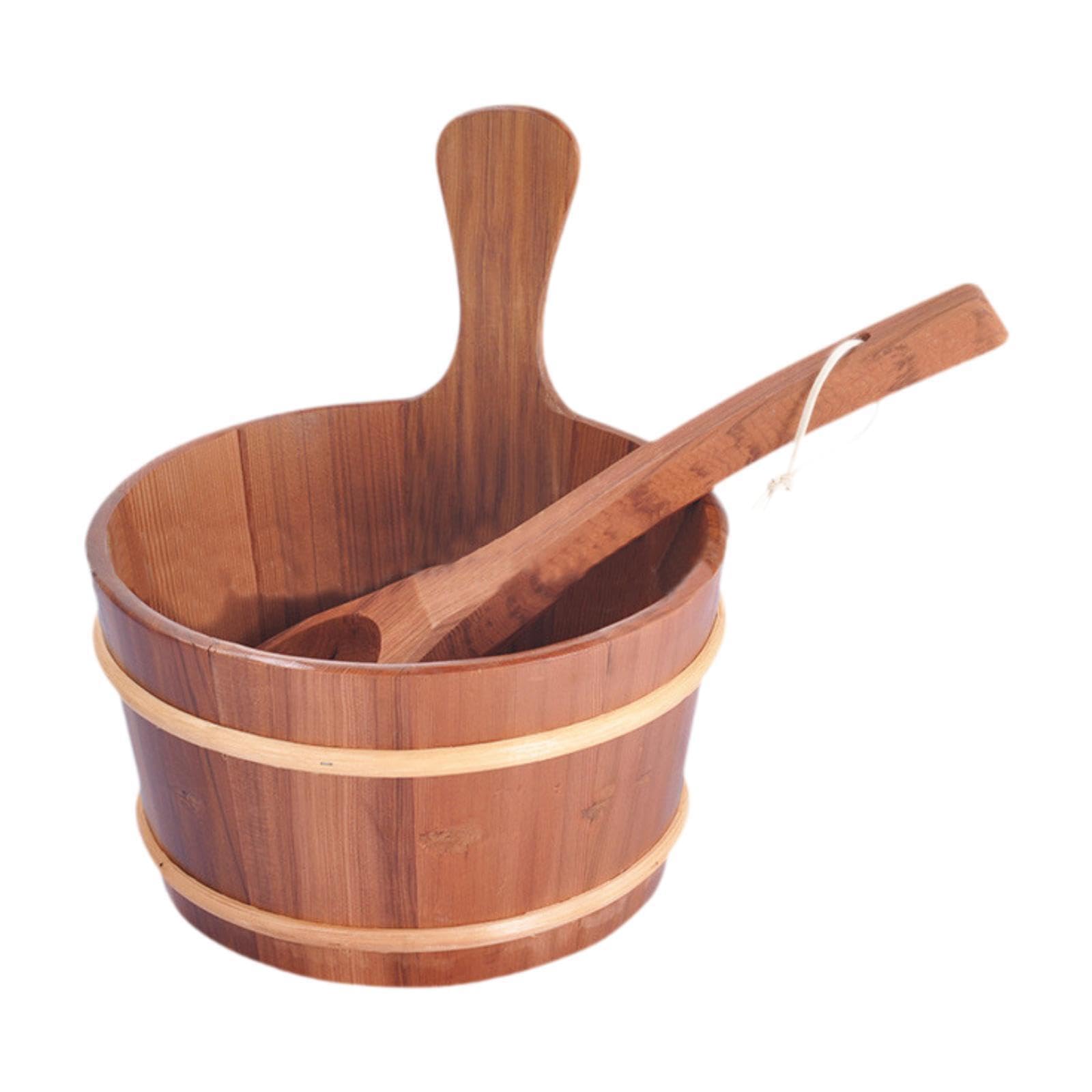 QUXVUIS Elegant 4L Wooden Sauna Bucket And Ladle Set Storage Bathtubs Spas Home Decor Or Outdoor Massage Tubs And Showers. Storage Container Spa Sauna Bath