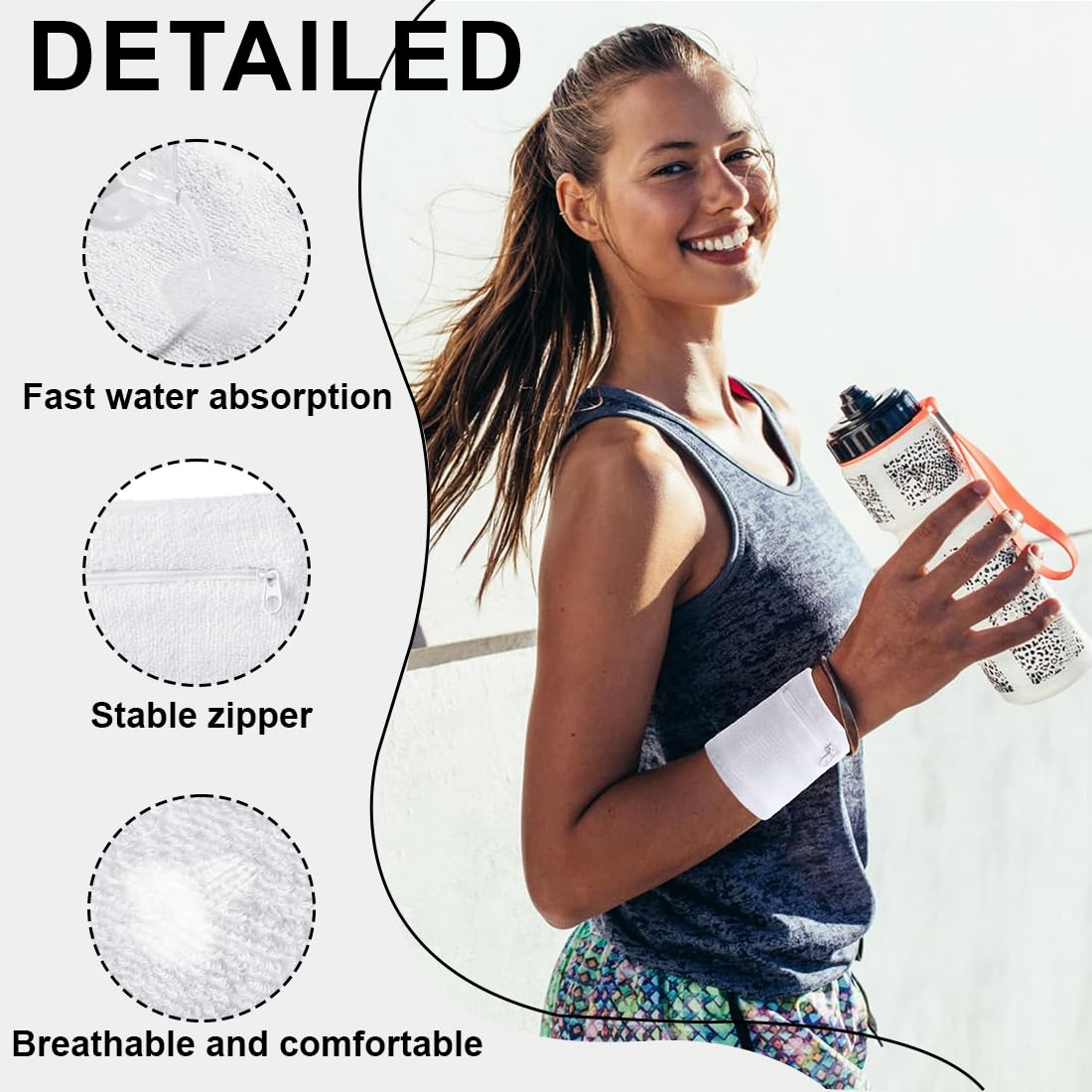 4 Pack Sweatbands With Zipper - Wrist Pouch Wallet For