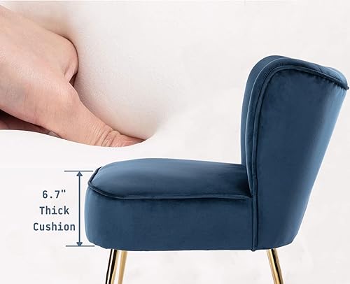 Miniatura 4 de Juego de 2 sillas decorativas de terciopelo azul con patas doradas, sillas laterales tapizadas modernas de mediados de siglo para habitación de