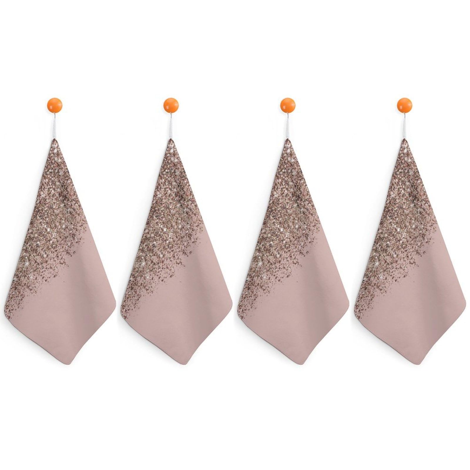 LEDFCVSU 4 Piece Hanging Hand Towels, Blush Pink Rose Gold Glitter Small Dry Hand Towel for Kitchen Bathroom