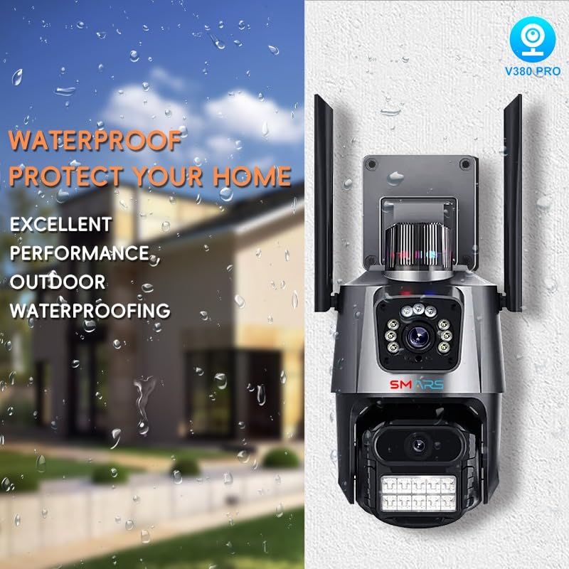 Image of smars 4+4MP Dual Lens 1920P UHD 4G SIM Based PTZ Security Camera | Pan Tilt Outdoor Indoor IP66 Level Waterproof CCTV Camera with Color Night Vision, Motion Detection
