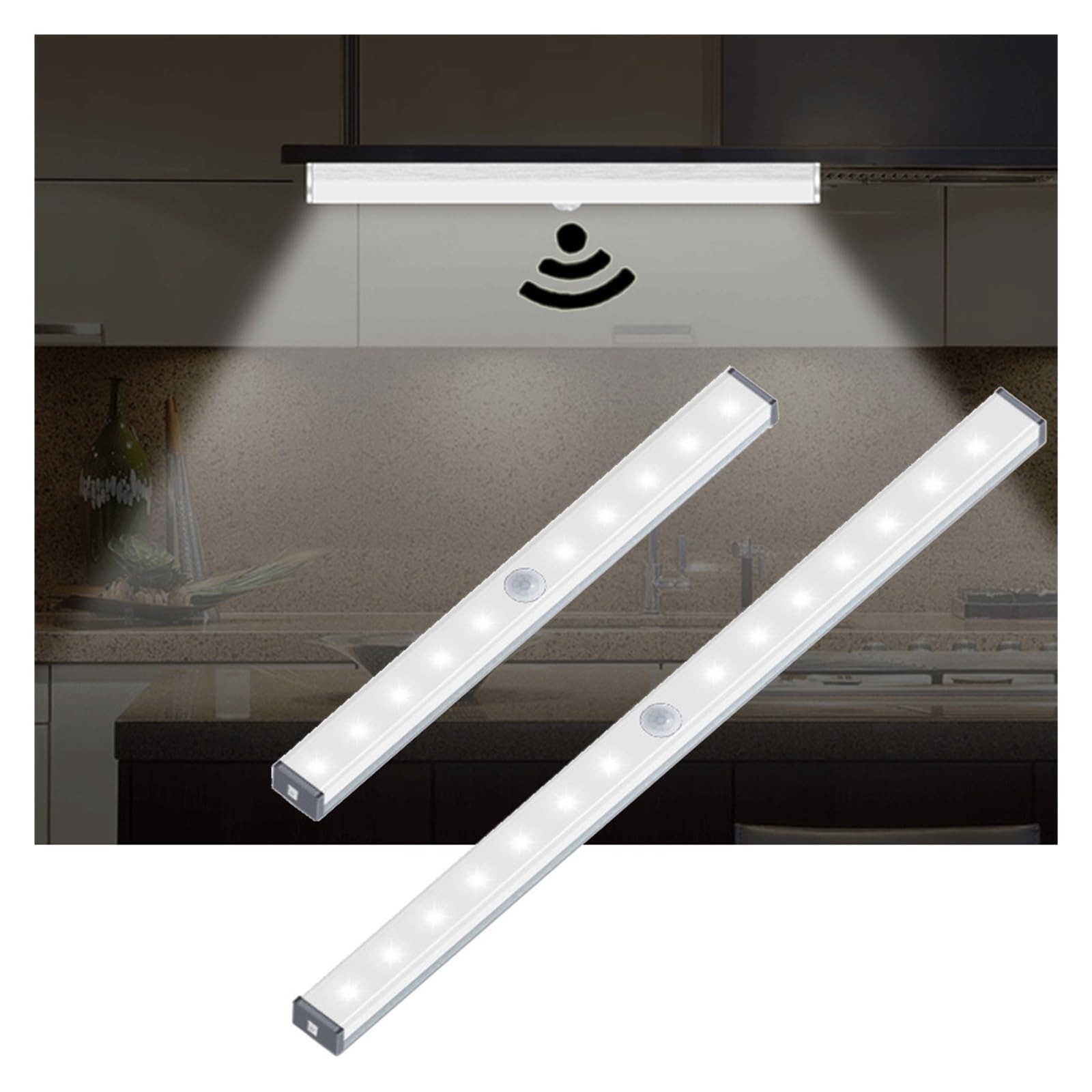 Luces Bajo Armario Tira De Luz Magnética For Armario, Lámpara Con Sensor Movimiento For Iluminación, Cocina, Hogar, 10cm, 21cm, 29cm Largo(Warm White,29CM 20LED)