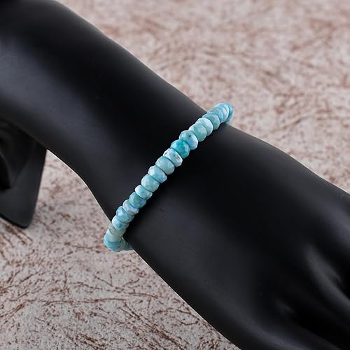 Miniatura 3 de Natural Sky Blue Larimar Gemstones Bolo Bracelets, Dolphin Stone, Chakra Healing Crystals Jewelry, Rhodium Plated 925 Sterling Silver, Adjustable