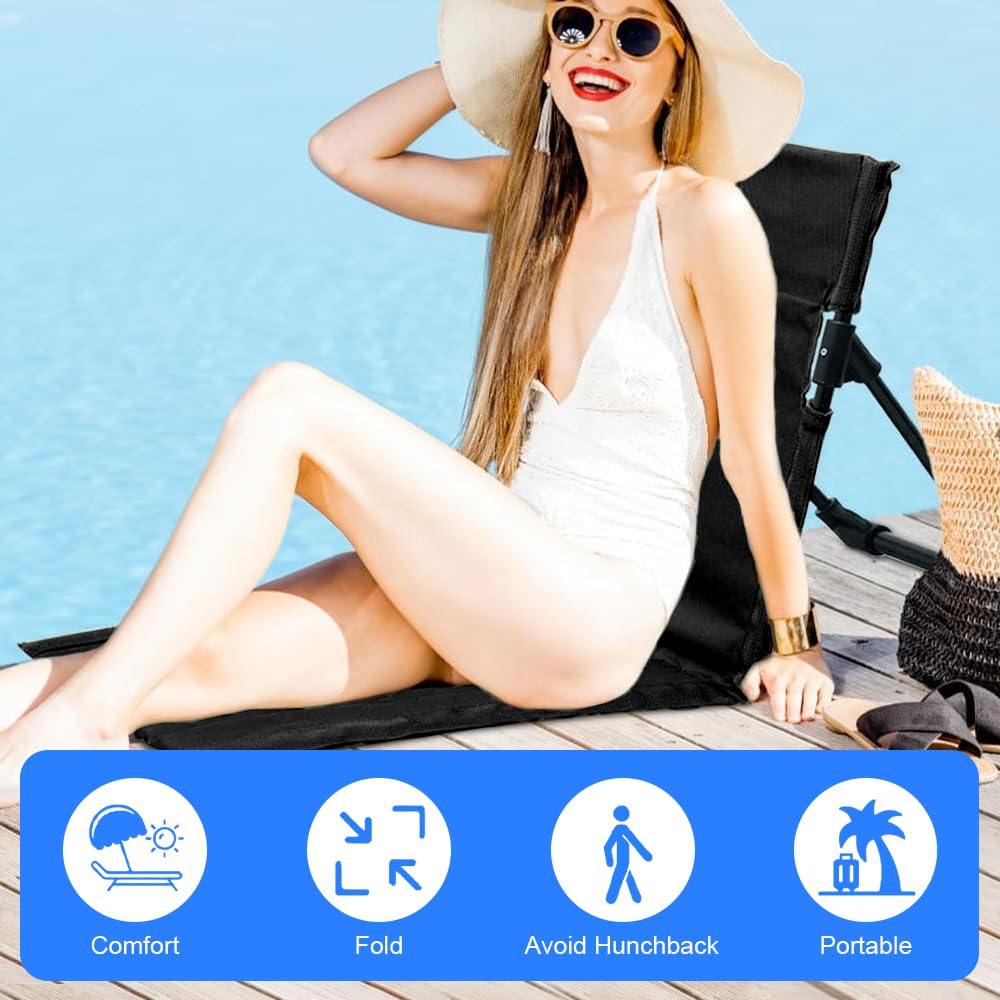 Sterilla De Playa con Respaldo, Esterilla De Playa Plegable, Tejido Oxford Esterilla Plegable Playa con Funda de Transporte, Respaldo Playa para Camping Pesca Barbacoas Senderismo Playa Jardín