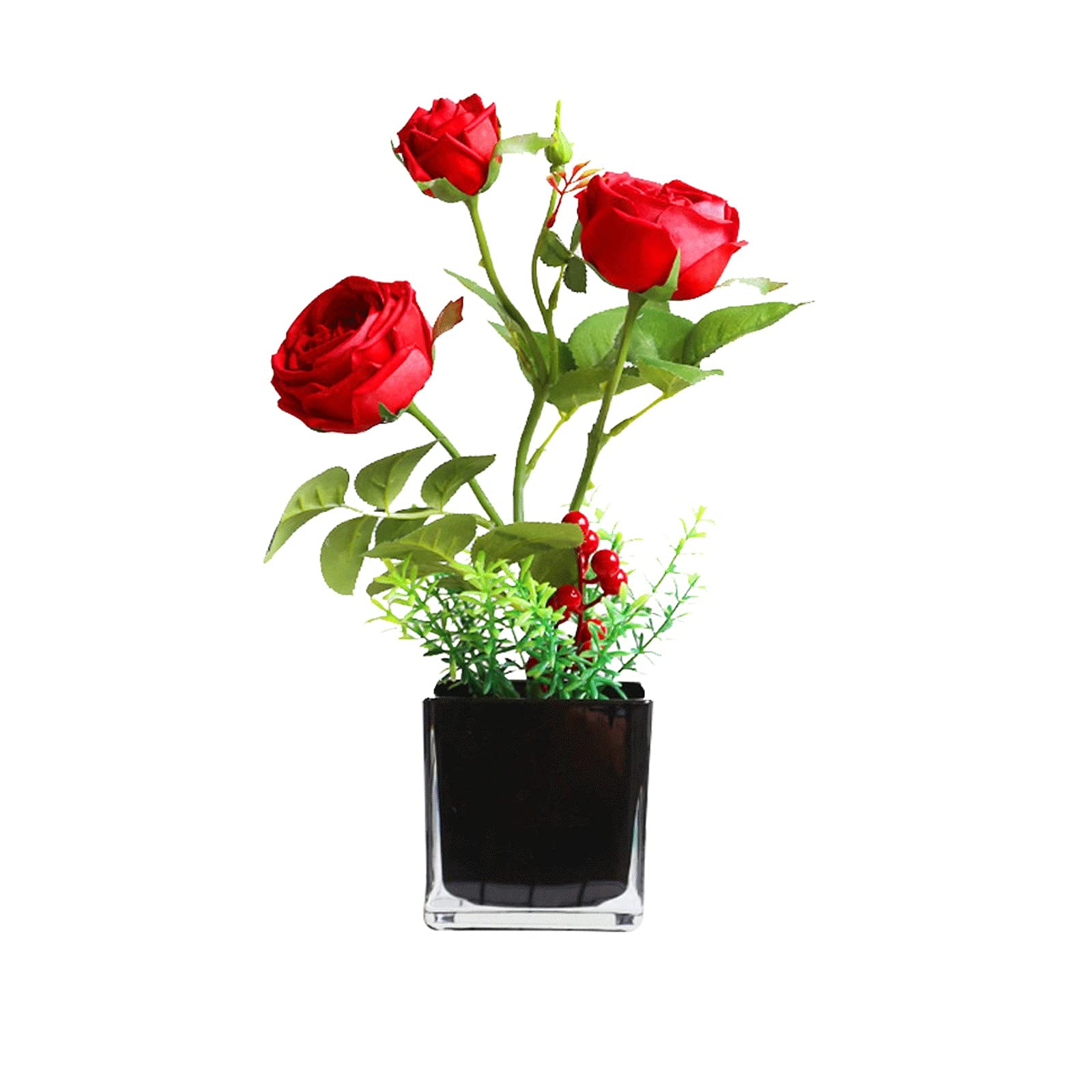 MYUYEE Artificial Flowers 13.78Inch Artificial Plants,Rose Floral Arrangement In Glass Vase,Artificial Flowers Bouquet Used For Table Centerpieces Flowers Arrangement Bouquet(A)