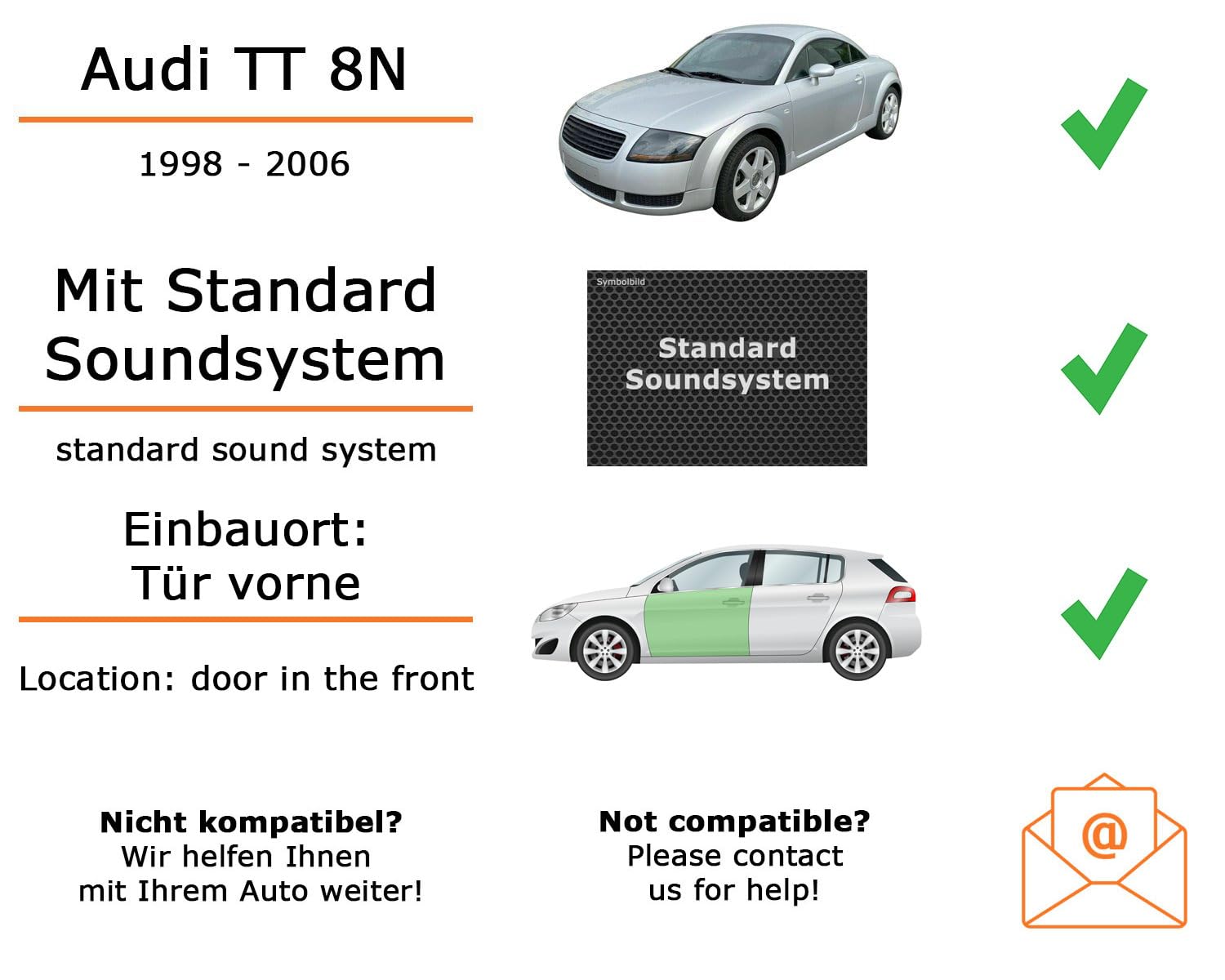 Lautsprecher Boxen Einbaupaket für JBL Stage3 607CF kompatibel mit Audi TT 8N vorne | 2X Tief-Mitteltöner 2X Hochtöner