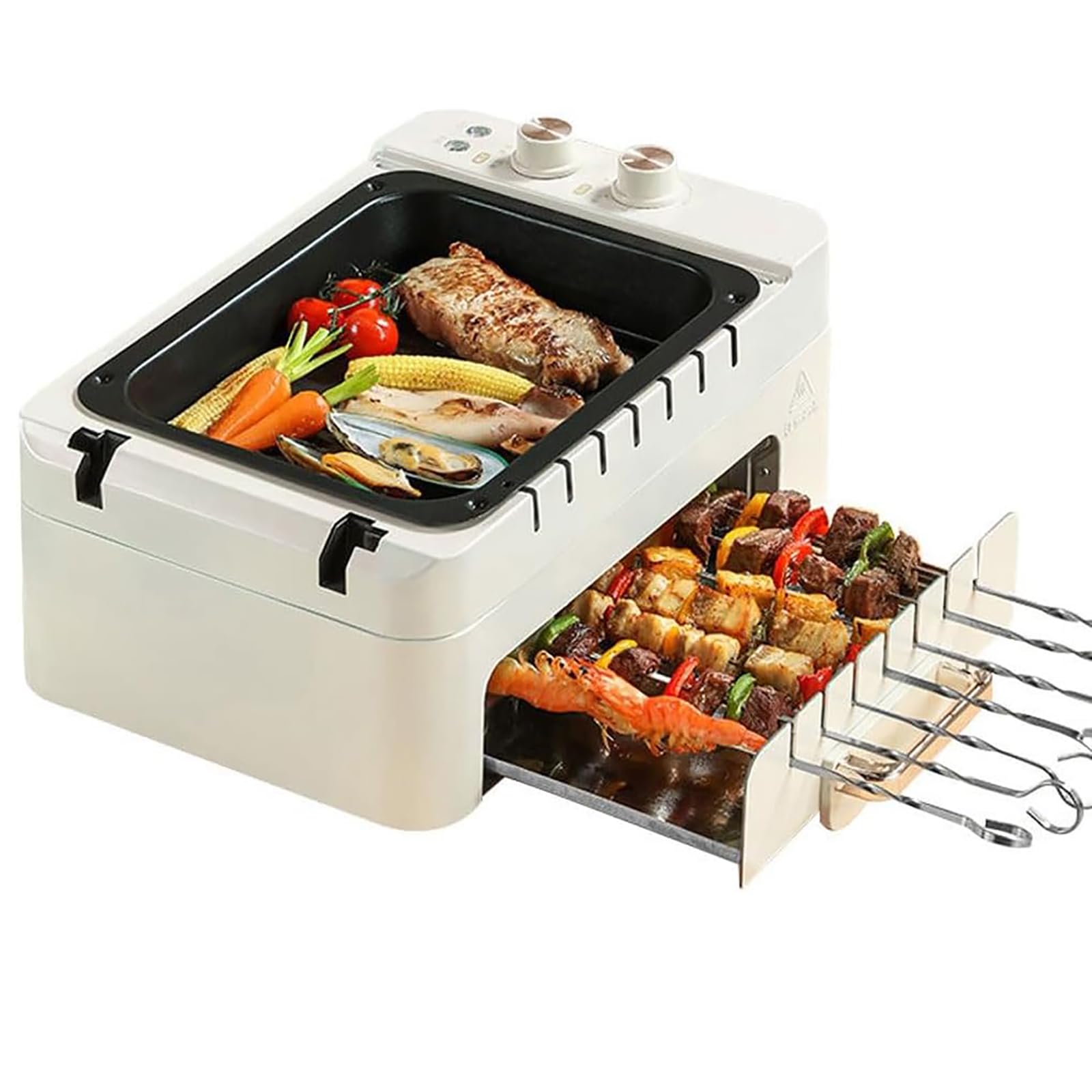 WIKINKElectric BBQ Kebab Grill Machine, Electric Grill Indoor, Automatic 360° Rotating Skewers Machine, 3 Modes, Non-stick Household Smokeless Barbecue, Table Top Grill For Cooking Indoors/Outdoor
