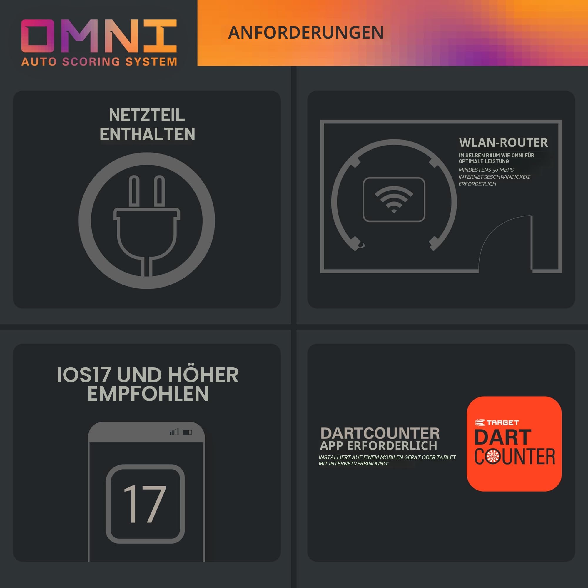 TARGET Darts Omni Dartboard mit automatische Punktzahlberechnung und LED-Beleuchtung | Dartscheibe mit Punktezählkamera, Magnetisches Dartscheiben Beleuchtungssystem, Surround Ringbeleuchtung