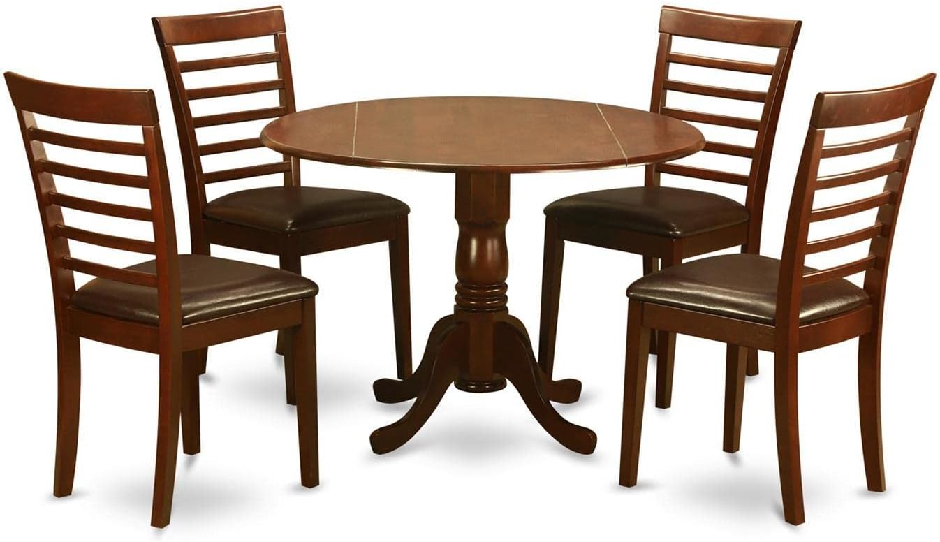 East West Furniture DLML3-SBR-W 3 Piece Kitchen Table Set for Small Spaces Contains a Round Dining Table with Dropleaf and 2 Dining Room Chairs, 42x42 Inch, Saddle Brown