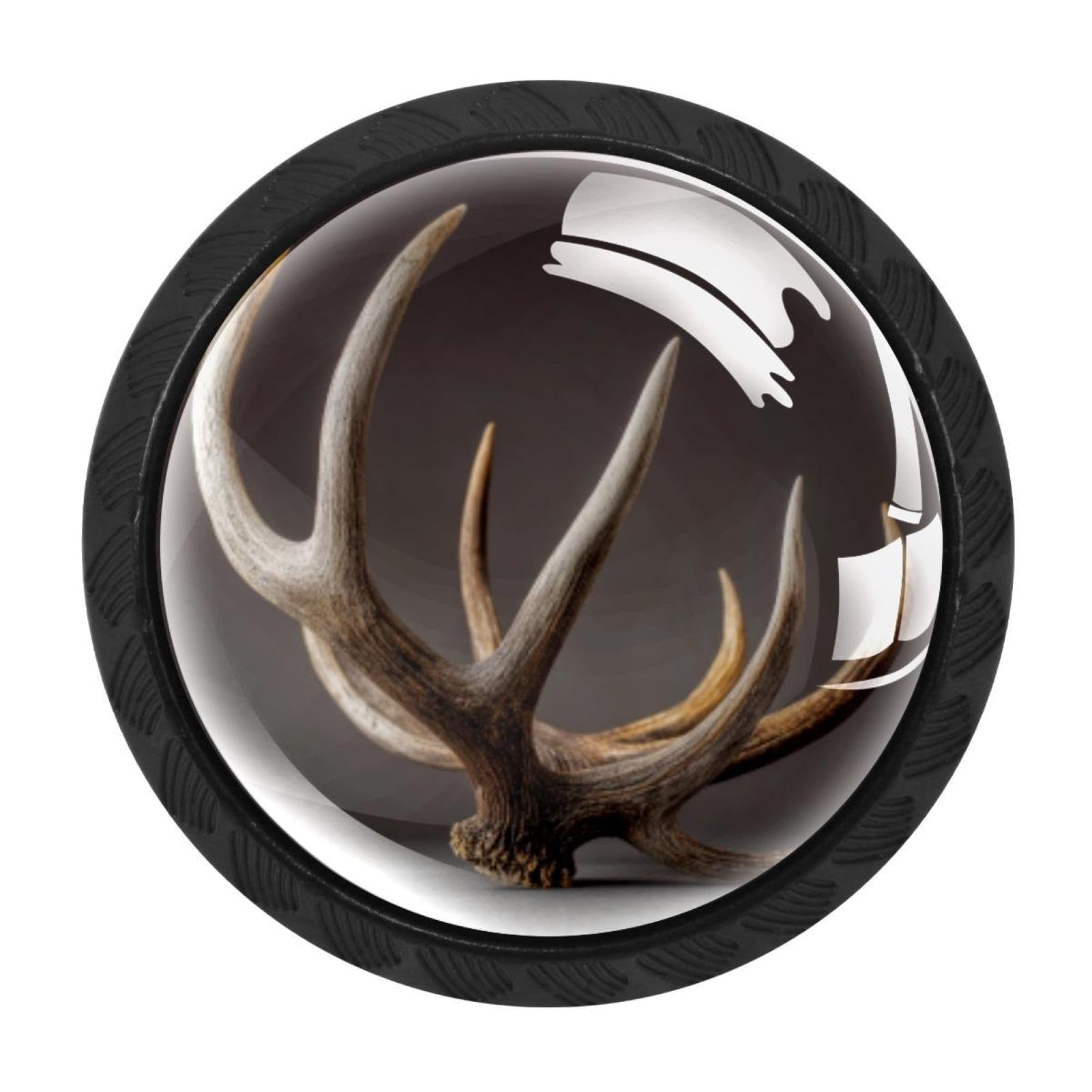 CHENZZZZ 4 Pieces Round Cabinet Knobs Elk Antler Dresser Knobs Pulls Handles with Screws for Drawer Pulls Handles Knobs Door Knobs