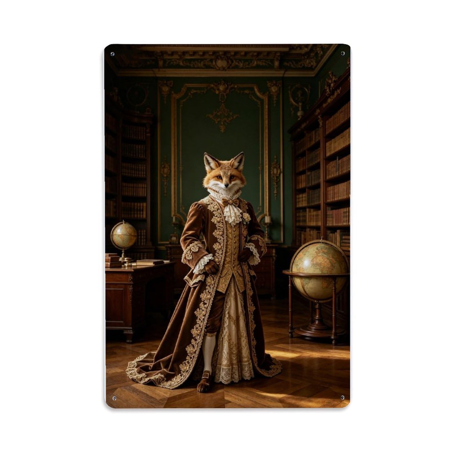 Victorian Fox Aristocrat Gentleman in Study Vintage Aluminium Metal Sign, Retro Wall Decor for Home, Bar, Garage & Farmhouse 30x20cm
