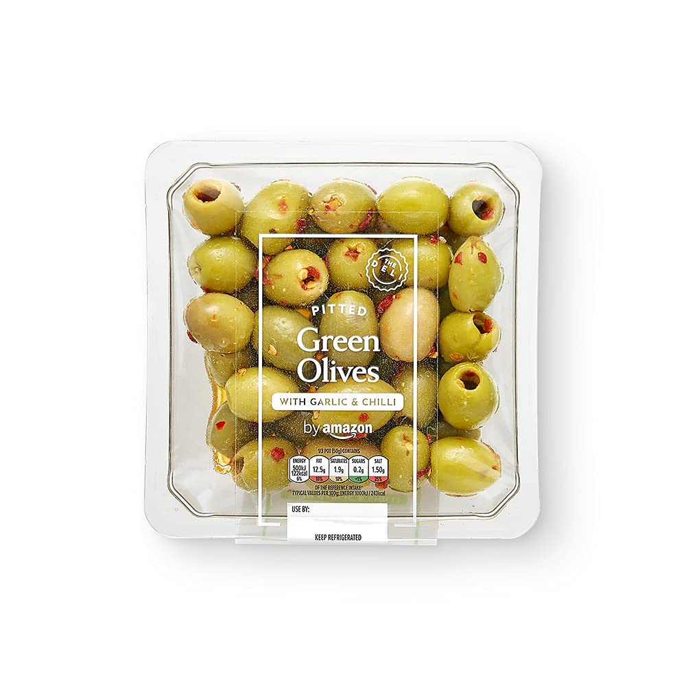 by Amazon Green Olives with Garlic & Chilli, 150g