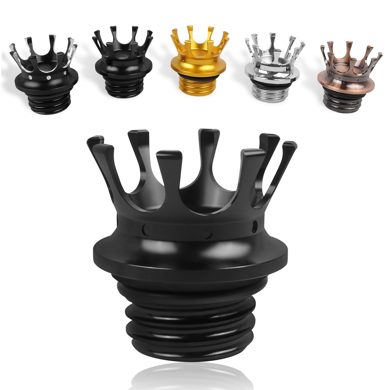 Worldmotop Motorcycle King Crown Gas Cap Fuel Tank Cover Right-hand Thread Reservoir Aluminum Oil Cap Compatible with Harley Sportster XL 883 1200 48 Dyna Touring Road King Softail (all black)
