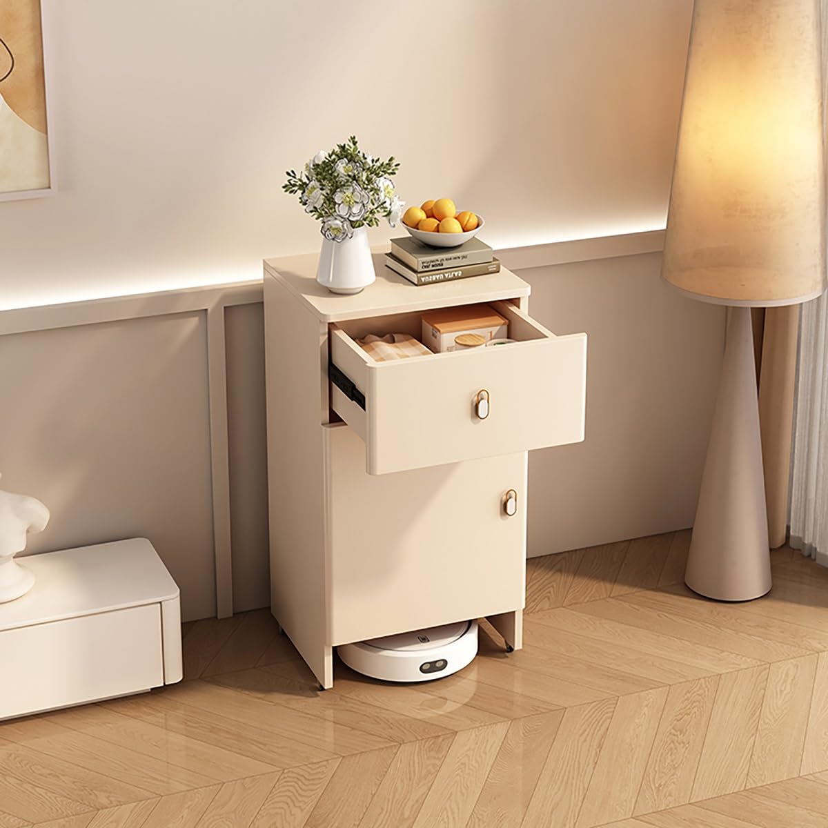 le Robot Vacuum nd Szafka z kółkami Sto Półka z drzwiami i Ders do robota czyszczącego domu i biura nizer 60 cm