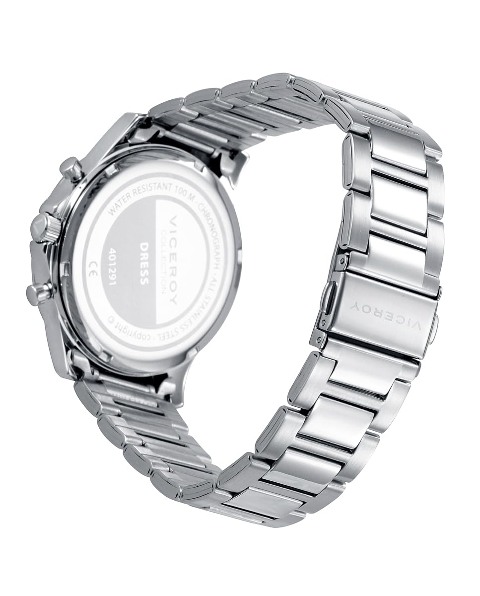 Viceroy Reloj Hombre Elegante para Vestir de Acero Inoxidable - 43 mm - Movimiento de Cuarzo - Esfera Azul - Bisel Dorado - Resistente al Agua 10 ATM - Colección Dress – 401291-37