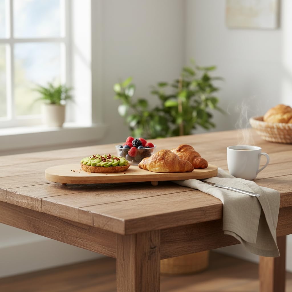 Deconox Ayaklı Bambu Sunum Tabakları, Ayaklı Bambu Sunumluk, Kek, Börek, Çörek ve Çikolata Sunum Tepsisi Yuvarlak Kenarlı Oval Sunumluk (32xm*12cm*1,5cm)