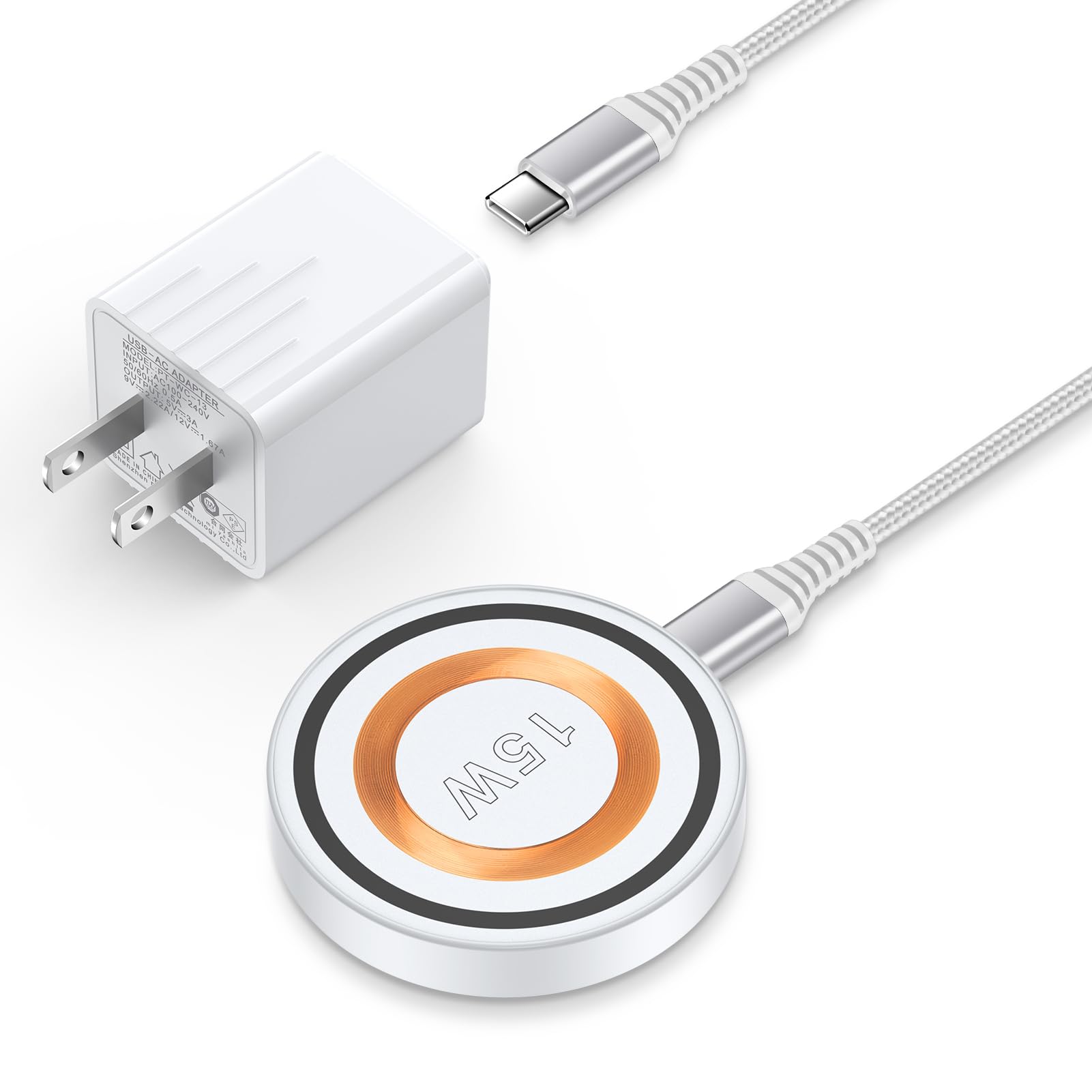 Type-Cコンセント PD 急速充電 [20W/PSE認証済み] 磁気ワイヤレス充電器*1個付き マグセーフ 最大15W出力 置くだけ充電 Type-Cケーブル*スタンド機能付き USB-C コンセント iPhone 16アダプタ USB C電源アダプタ マグネット式 スマホリング一体型 iPhone16/15/14/13/12/11/X/8シリーズ対応 ホワイト