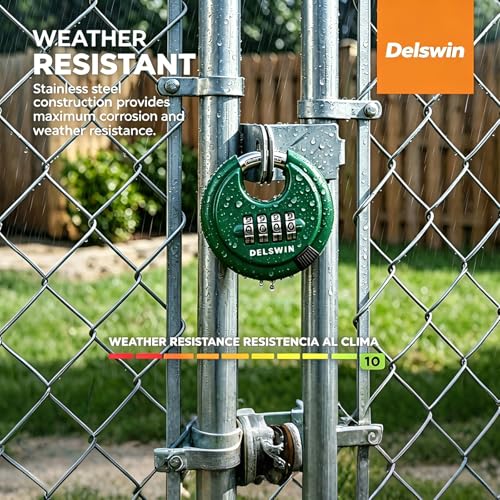 Image of 4 Digit Combination Disc Padlock with Hardened Steel Shackle Silver Lock for Sheds, Storage Unit, Gym and Fence (Green 1Pcs)