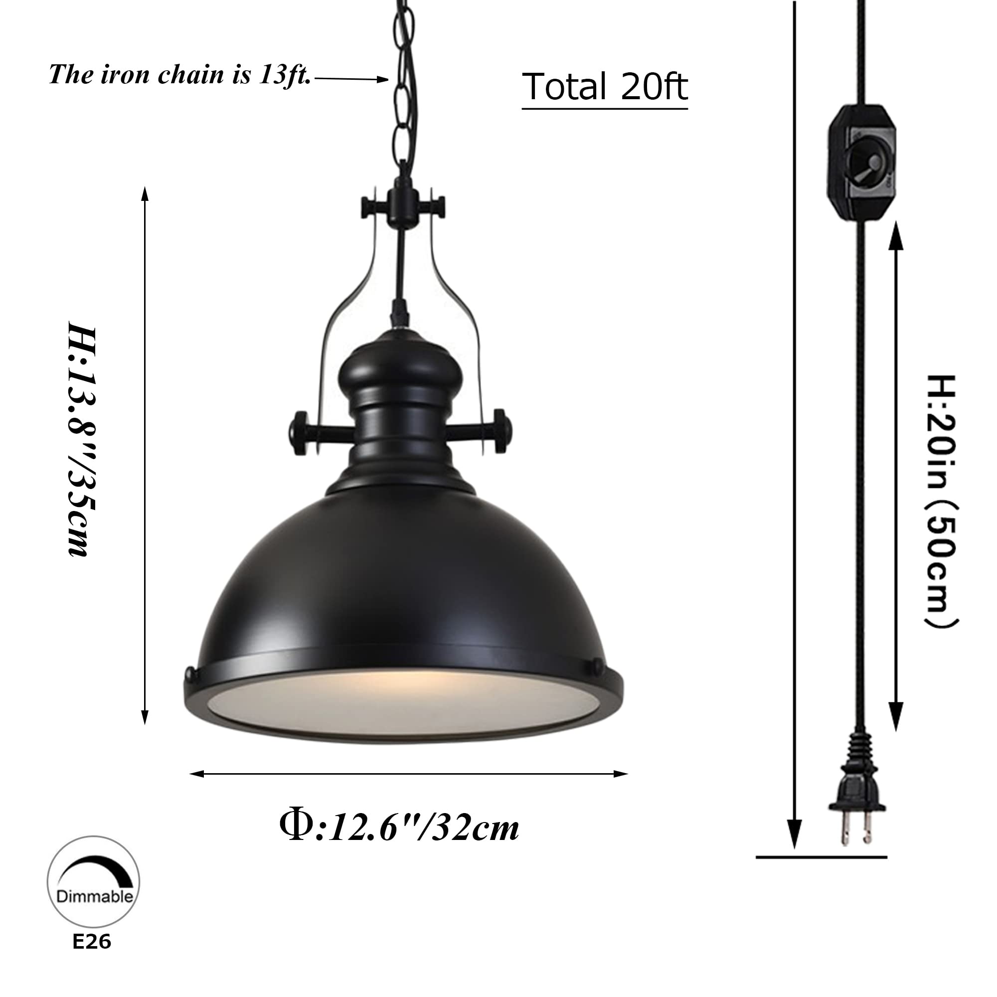 SKIVTGLAMP Hanging Swag Lamp no Wiring Needed Portable Dome