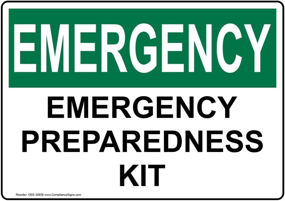 ComplianceSigns Vinyl OSHA EMERGENCY Emergency Preparedness Kit Labels, 5 x 3.50 in. with English Text, White, pack of 4