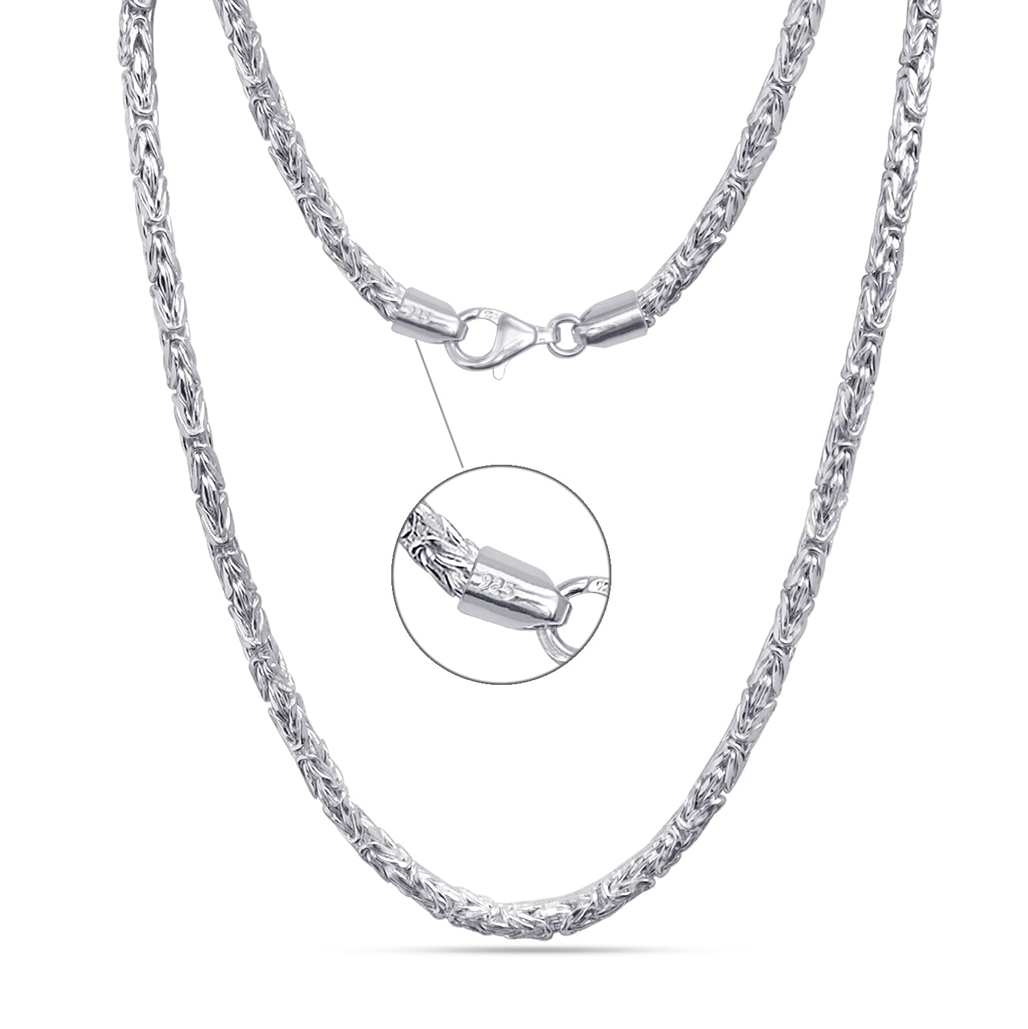LeCalla 925 Sterling Silber Klassische Byzantinische Halskette für Männer und Frauen | Handgefertigte italienische 4-mm-Byzantinische Gliederkette (18, 20, 22, 24 Zoll)