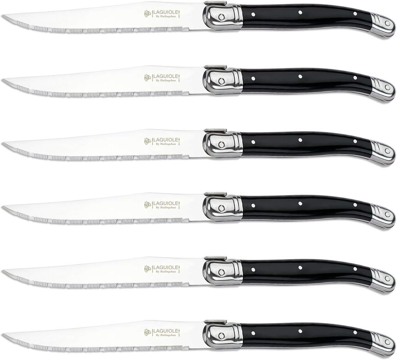 Steak Knives Set of 6, Hailingshan Serrated Stainless Steel
