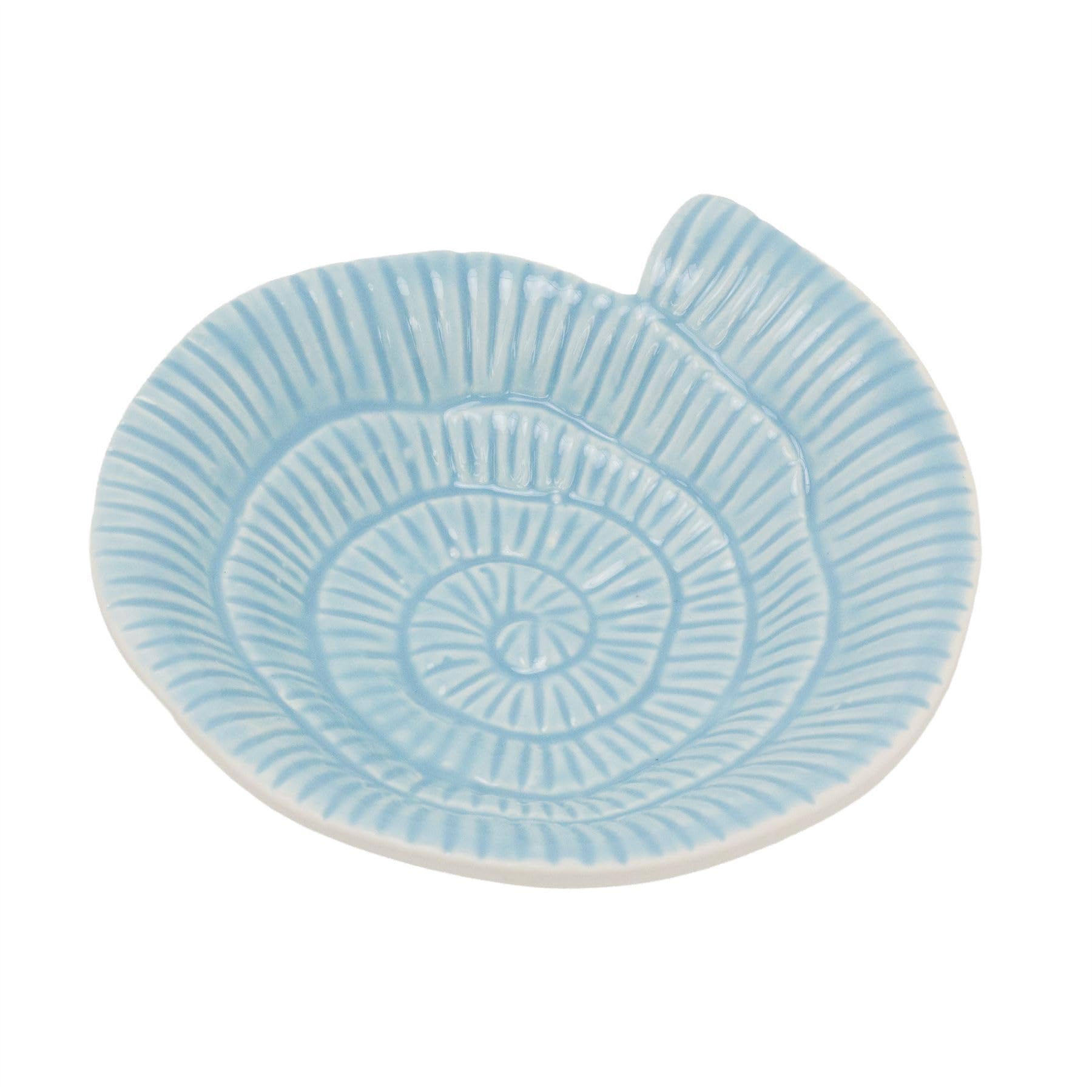 Carousel Home Pale Blue Ammonite Trinket Dish, 12cm Ceramic Nautical Jewellery Tray, Decorative Coastal Bowl