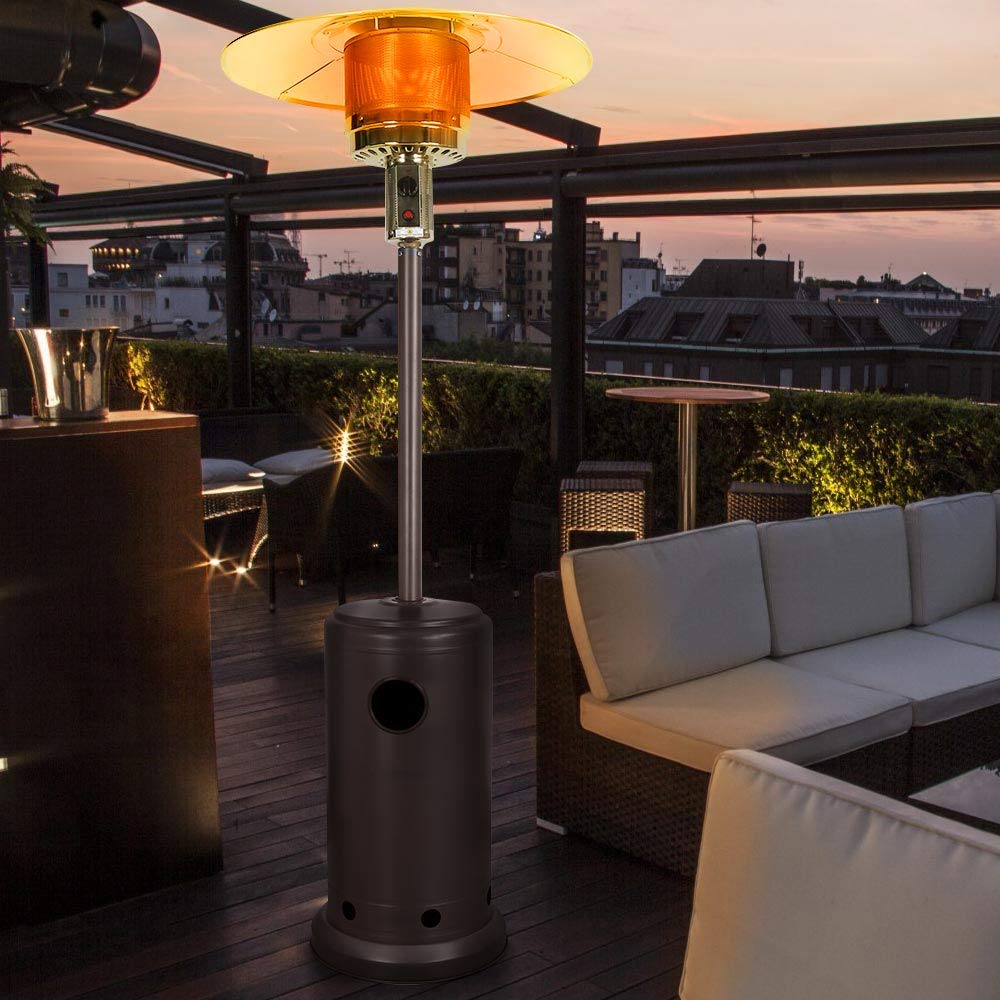 BAKAJI Stufa a Gas GPL Riscaldamento da Patio Giardino Fungo Riscaldante per Esterno Potenza 13KW Altezza 221cm con Accensione Piezoelettrica Vano Bombola e Ruote per Trasporto (Moka)