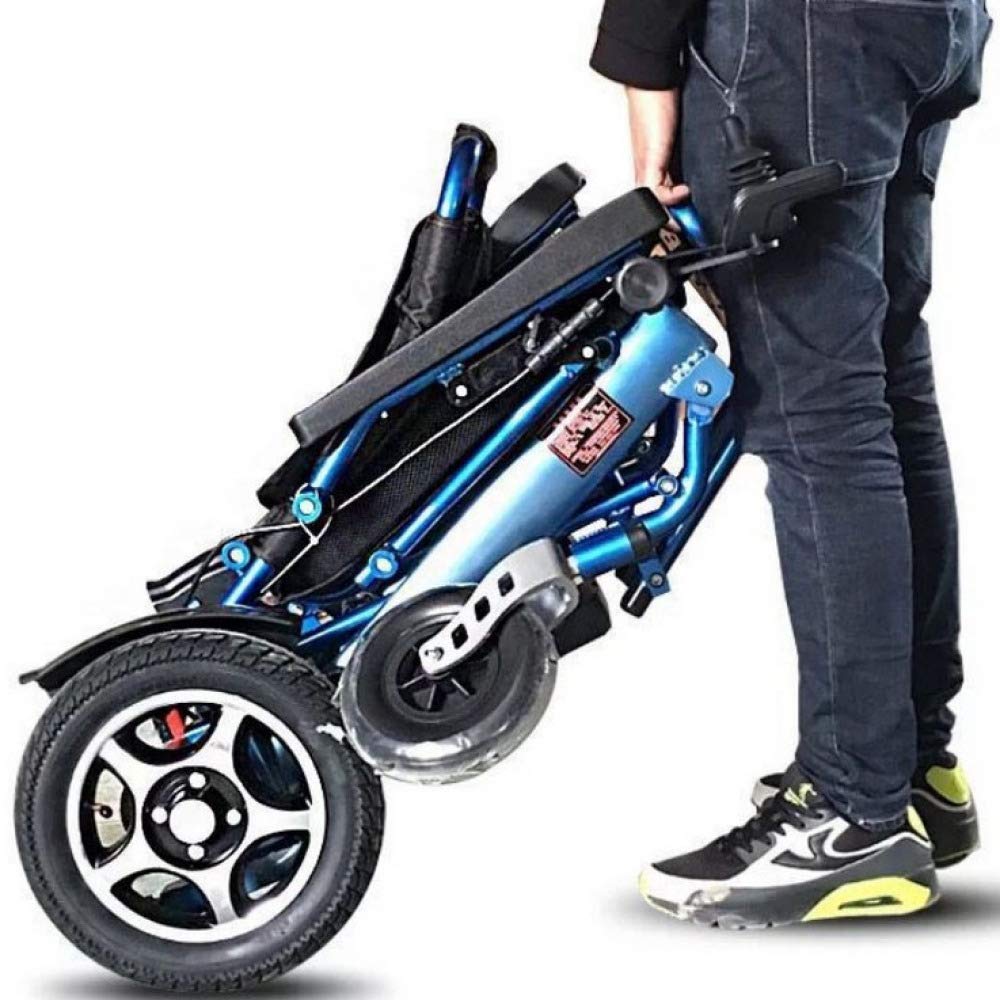 Silla de Ruedas Plegable portátil, Silla de Ruedas eléctrica, Scooter Plegable portátil Inteligente Automático Anciano Anciano discapacitado Empuje Manual Scooter, Azul