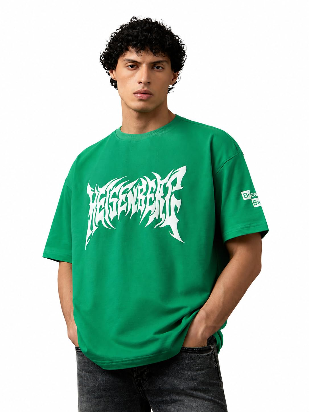 The Souled Store Breaking Bad: Heisenberg Oversize T-Shirt Uomo Ragazzo Manica Corta Girocollo Verde Cotone Stampa Grafica
