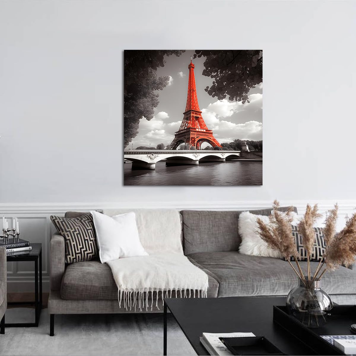 Via Vela Tour rouge toile art mural moderne paysage impressions œuvres d’art peinture noir et blanc design mural affiches pour salon appartement décor 70x70cm cadre intérieur