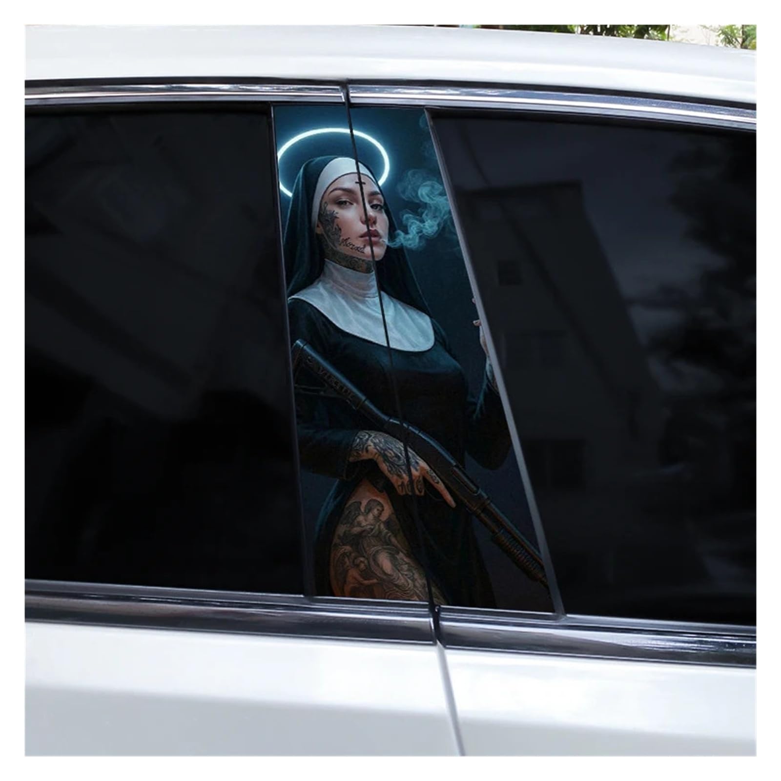Car Side Decals 2pcs Cross Nun Sticker Car Doorpost Decal Waterproof Sunscreen for B-Pillar Door Decoration(Style R)