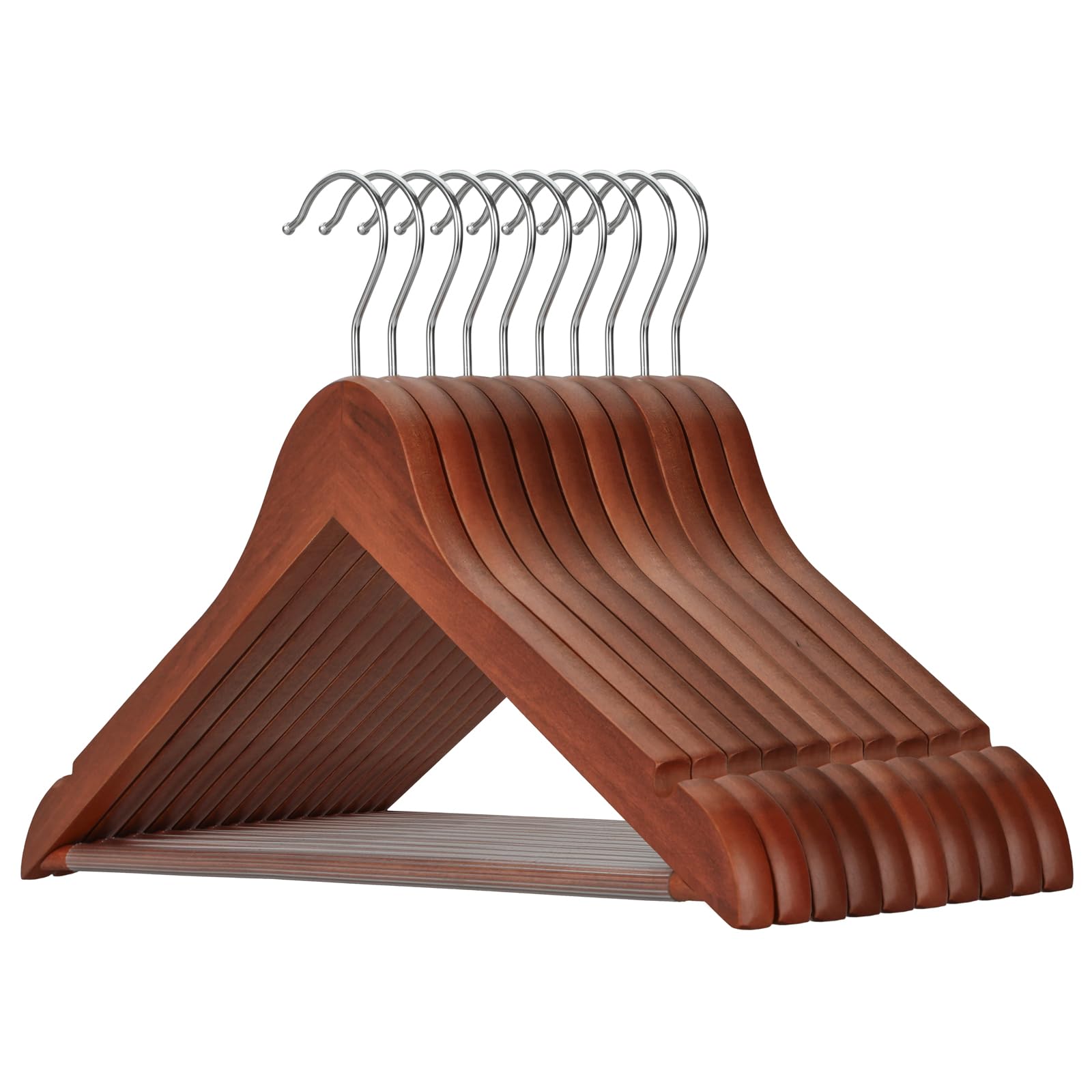 TOPIA HANGER Wooden Hangers 10 Pack,Wood Coat Hangers with 360° Swivel Hook, Clothes Hangers Non-Slip Trouser bar, Strong Shoulder Notches for Suits,Slacks,Jacket - Walnut,CT34WA10