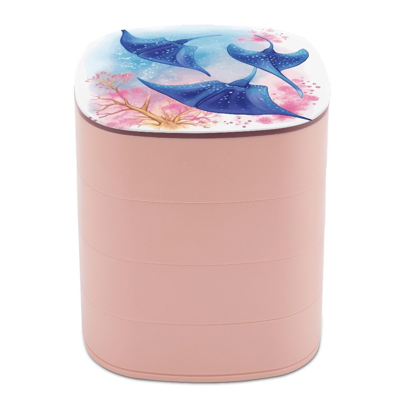 VstaDank 360° Rotating Sea Animals Stingrays Jewelry Box, Multi-Layer Large Capacity Jewelry Organizer for Earrings Necklaces Rings, Dustproof Desktop Storage Case for Women