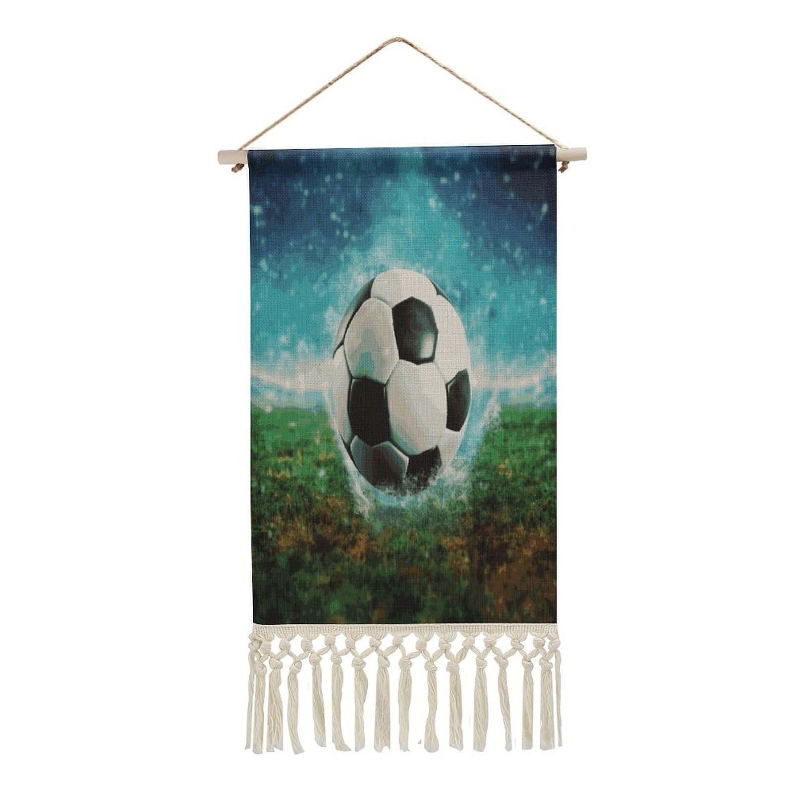 Adfgyerh Style Soccer Ball Background Tapestry With Tassels Cotton And Linen Hanging Posters, Wall Art For Travel Gift, Wall Tapestry For Office Home Decor Bedroom Living Room Decor