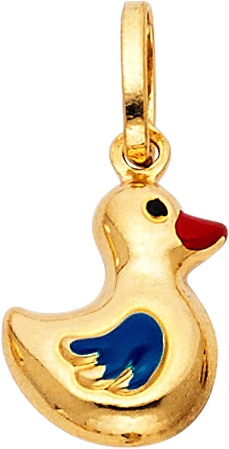 14K Yellow Gold Duck Enamel Pendant