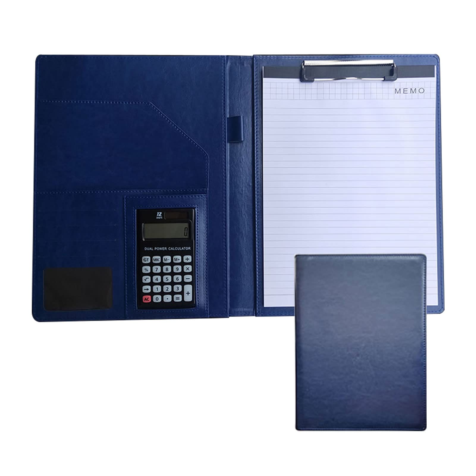 Portadocumenti A4 Cartella Portablocchi Porta Documenti in Pelle per Intervista Viaggi Riunioni Congressi Porta Blocco per Donna O Uomo (Color : Blue, Size : 12-Digit Calculator)