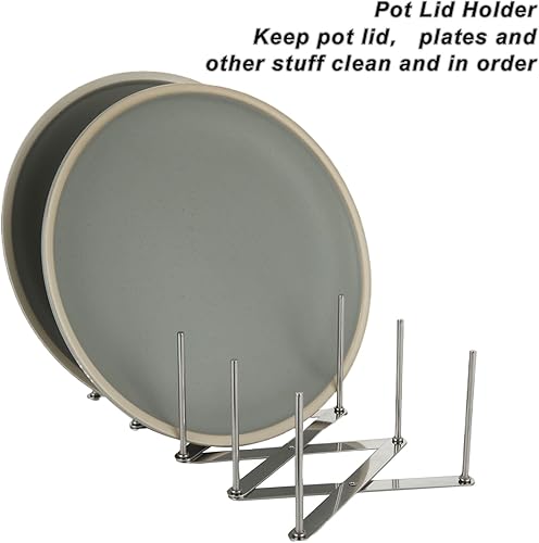 Miniatura 3 de Soporte para tapa de olla de acero inoxidable, 4 piezas, resistente a la corrosión, diseño ajustable, ahorro de espacio, amplias aplicaciones