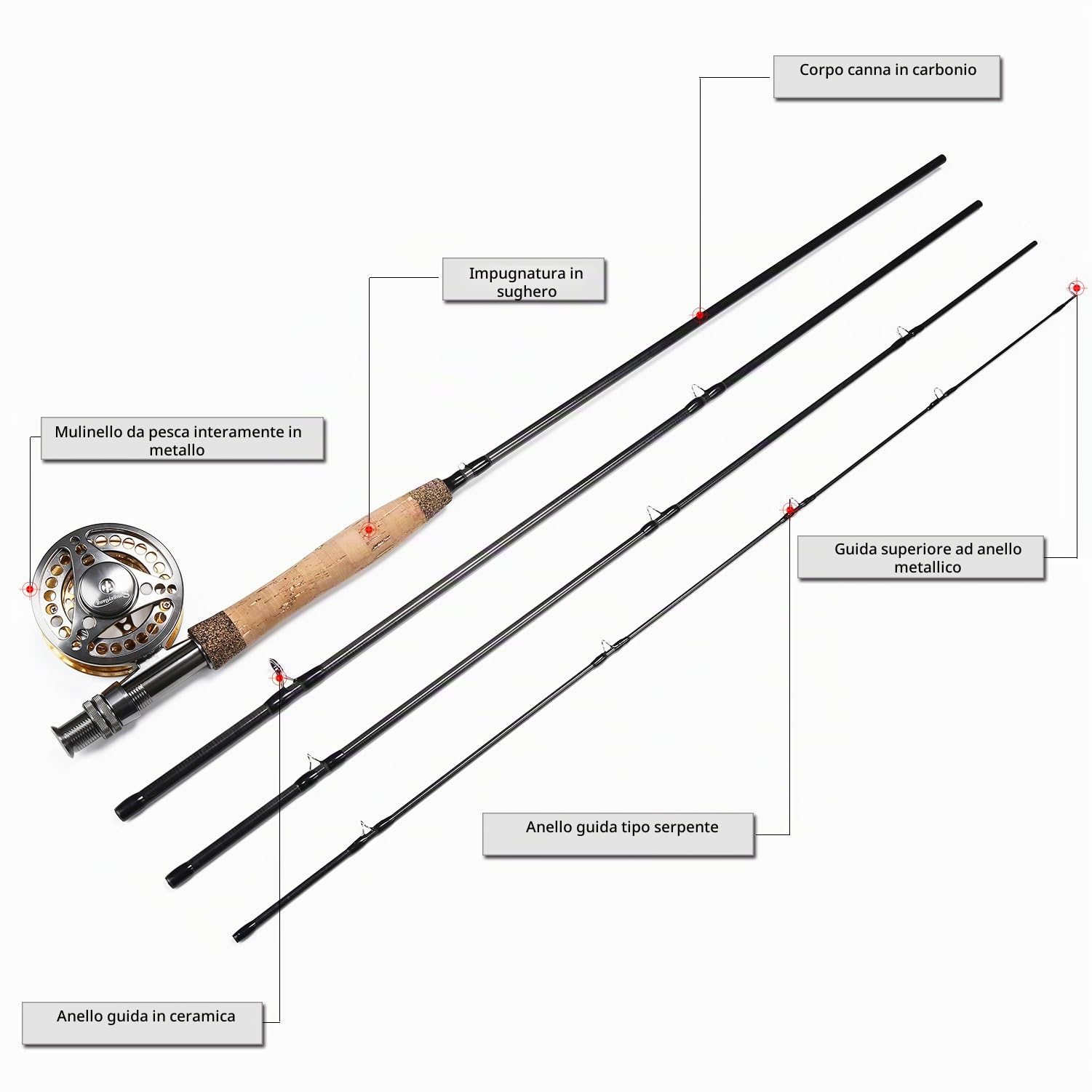 Sougayilang Canna da pesca a mosca con canna da pesca a mosca leggera e portatile e mulinello, kit completo per principianti (oro 7/8)