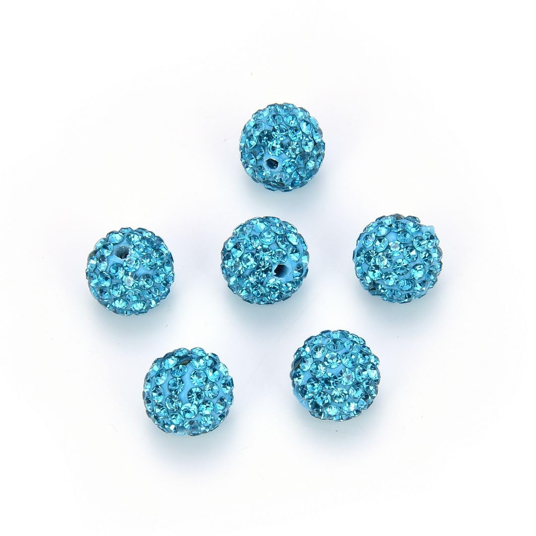50pcs Adabele AA+ Grade Suncatcher Crystal Rhinestone Pave Loose Beads 10mm Aquamarine Blue Polymer Clay Disco Ball Spacers Compatible with Shamballa