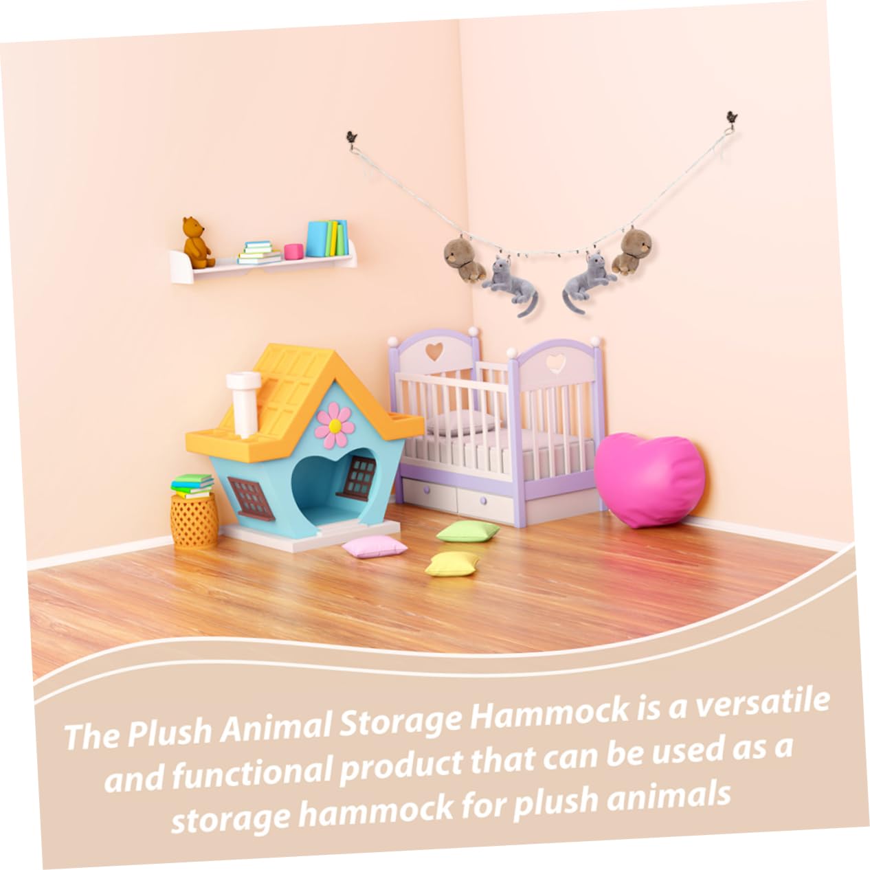 Amaca Per Peluche Da Angolo - 2 Pezzi Con 40 Clip In Metallo, Rete In Cotone Con Anelli In Legno Per Camera Bambini