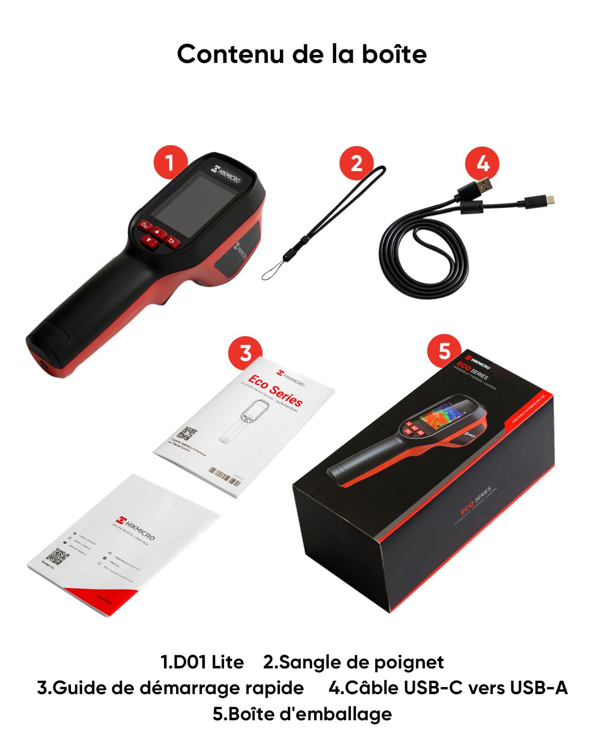 HIKMICRO D01 Lite Camera Thermique, Résolution IR 96×96, Double Mode Caméra Thermique Infrarouge, -20 °C à 550 °C, 25Hz Taux de Rafraîchissement, 14 Heures d'Autonomie, Pour fuite d'eau, HVAC