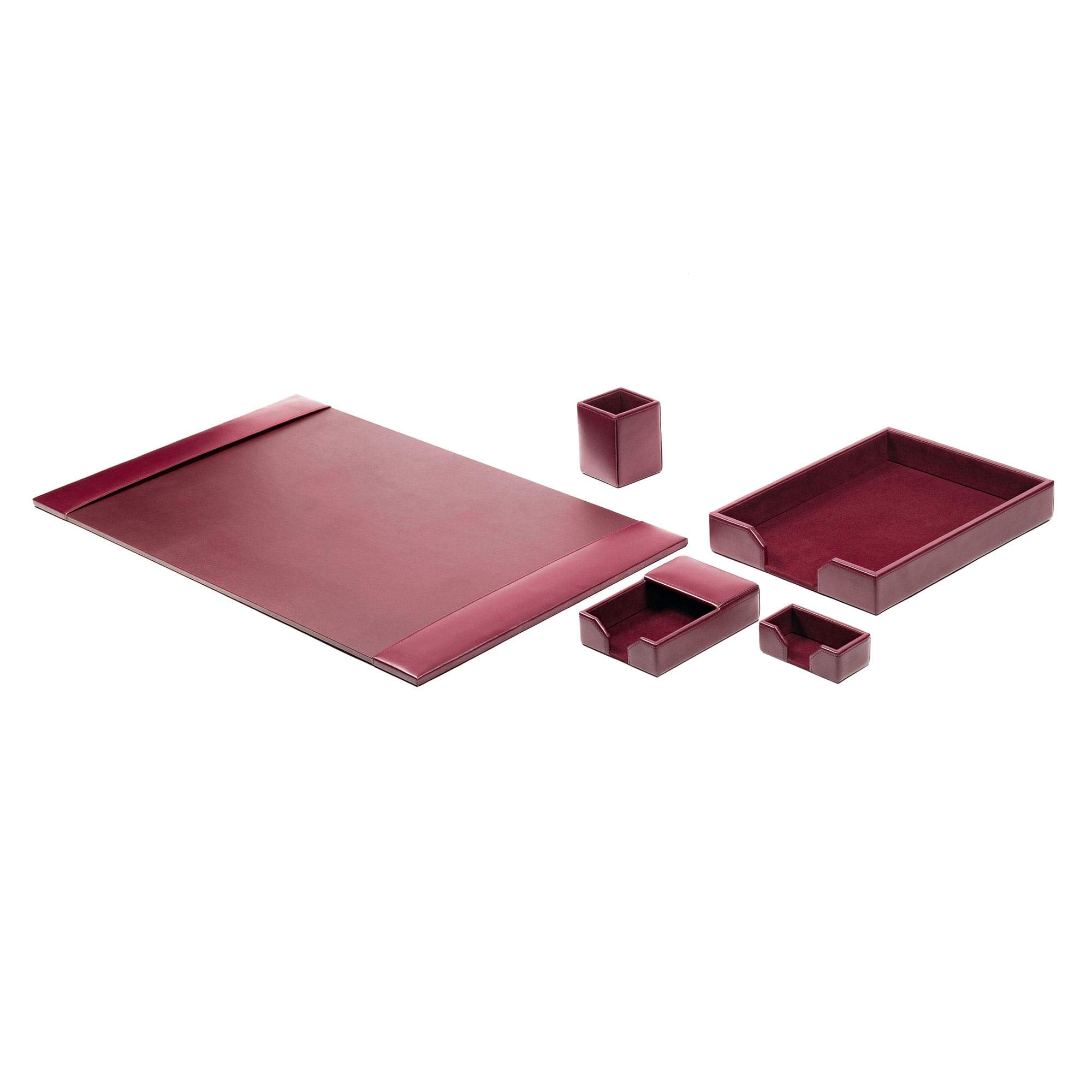 DACASSO Set da scrivania in pelle rigenerata, con sottomano e base in pelle di lusso (bordeaux, 5 pezzi)