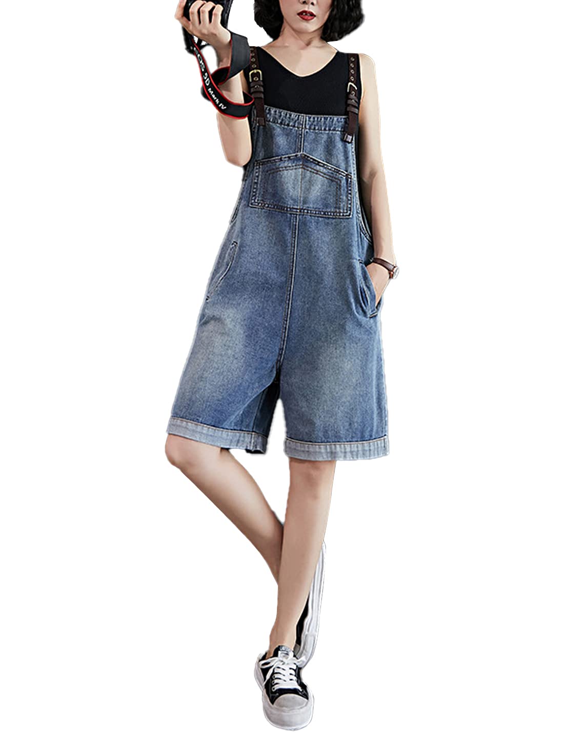 Sukany Classiche cinghie regolabili orlo con risvolto pantaloncini in denim casual con bretelle tute pantaloncini di jeans pagliaccetto