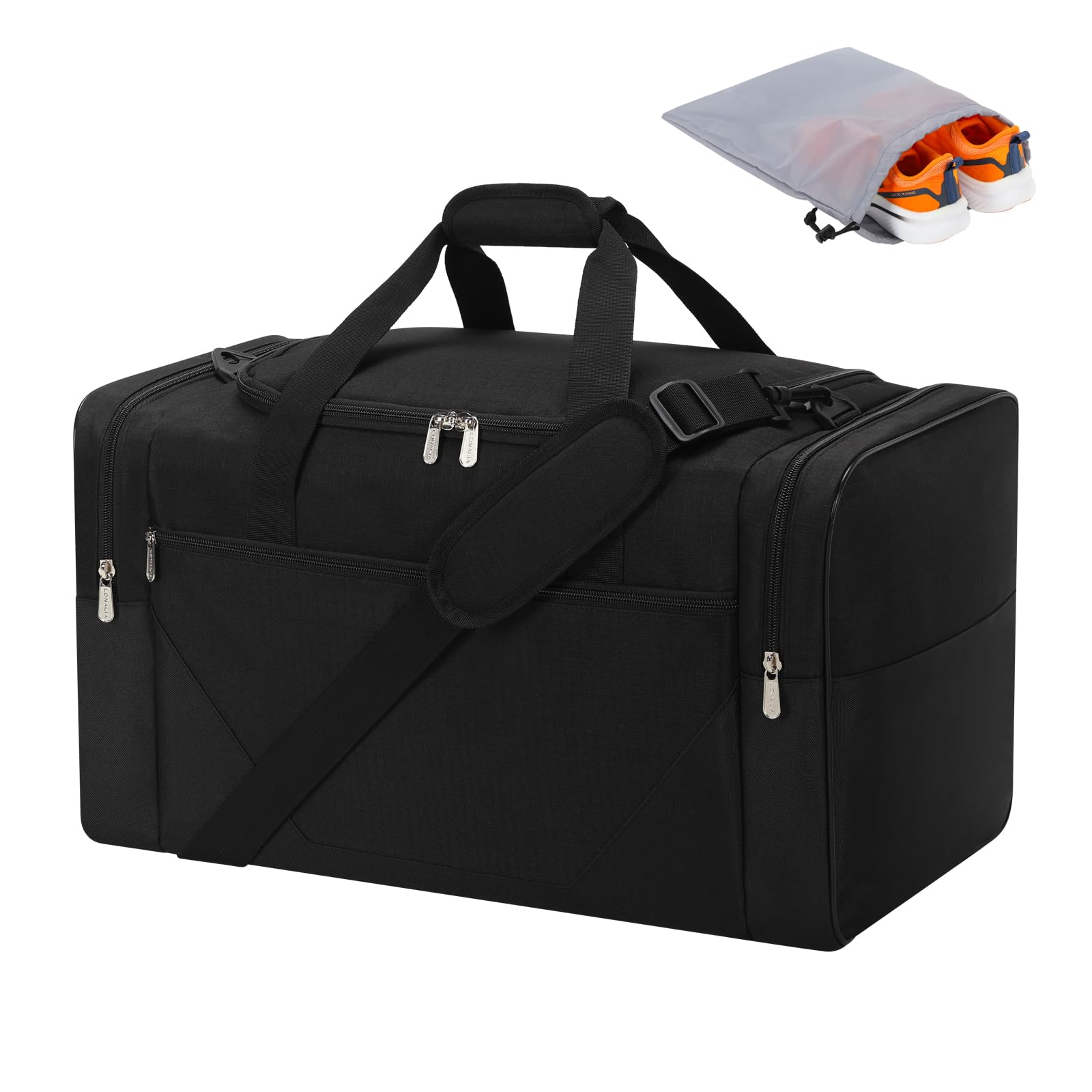 Sac de Sport 45L avec Poche Humide et Compartiment à Chaussures - 53 * 28 * 30.5 cm Sac de Voyage avec Multi Poches et Un Pochette à Chaussures pour Sport, Weekend - Noir