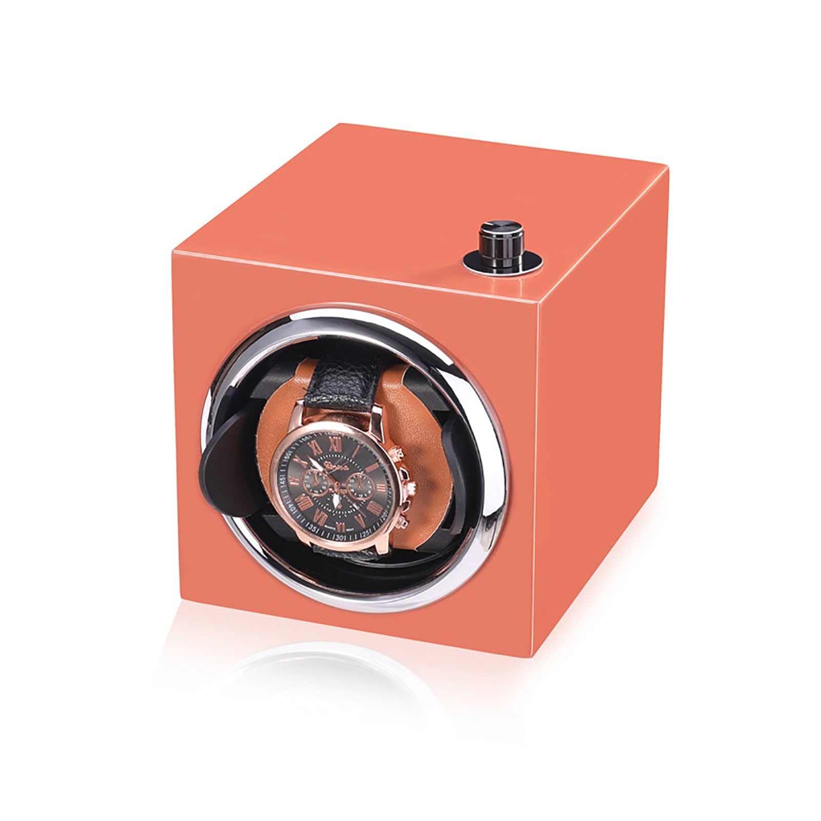 MYUYEE Automatic Single Watch Winder Box Watches Storage Display Winding Case Self-Winding Mechanical Watch Rocker Storage Display Case With Quiet Motor Dual Power Supply For M(Orange)