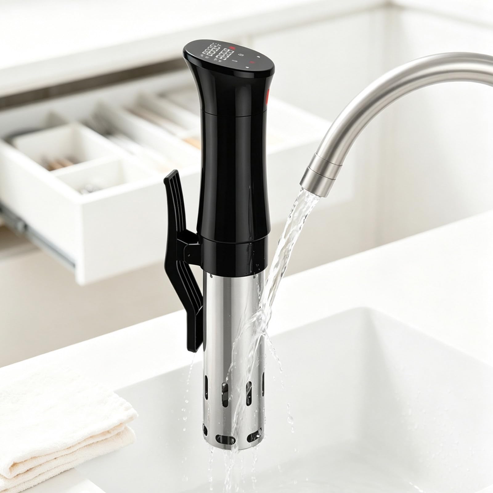 Cyrkulator sous-vide, dotykowy wyświetlacz LCD, bardzo cicha praca, stal nierdzewna, cyrkulacja wody 3D, odpowiedni do steków, łososia i warzyw